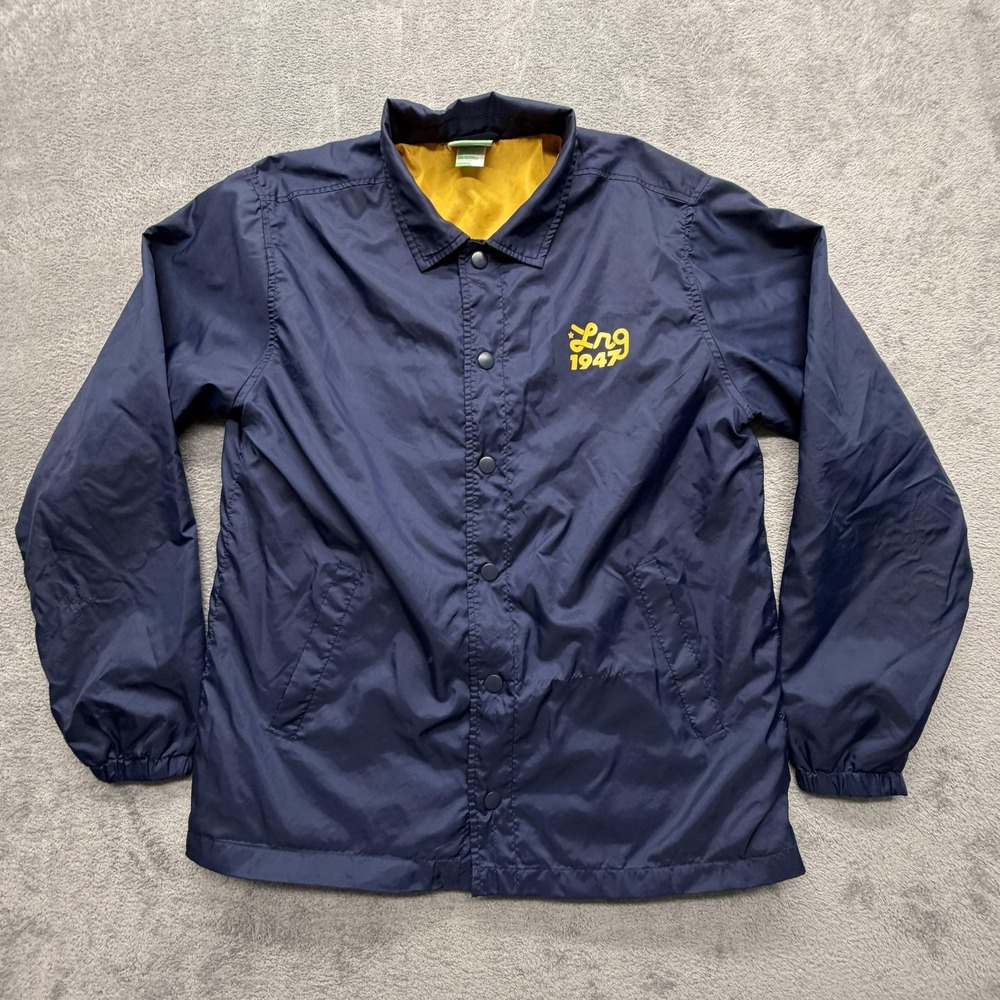 LRG Jacket Mens Medium Blue Coach Windbreaker Snap‎ Front Lined Logo 1947